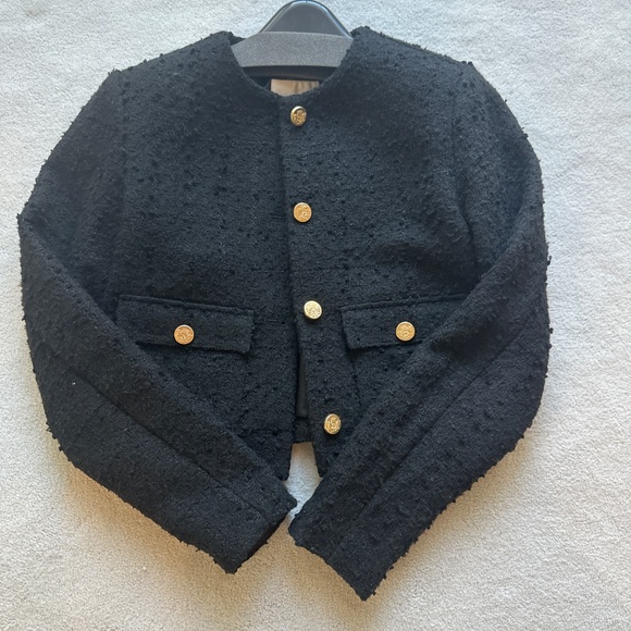 Abercrombie Tweed Crop Jacket XS – Black w/ Gold Button Detail - Picture 3 of 5